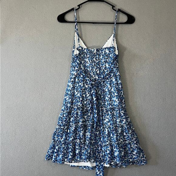 B. Darlin Dress Womens Juniors 5/6 Blue Smocked Mini Sundress Tiered Floral - Picture 3 of 5